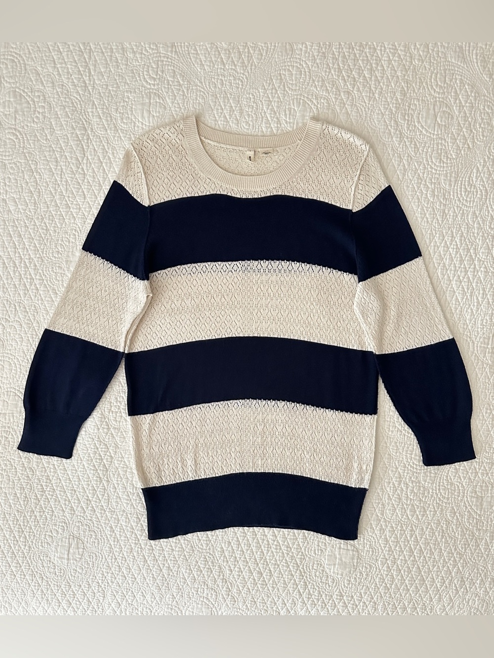 Anthropologie Moth Striped Sweater Pointelle Knit Lightweight XL